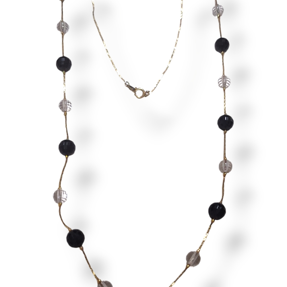 Vintage Trifari Gold Tone With Clear & Black Acrylic Beads Necklace 30" - Picture 2 of 6
